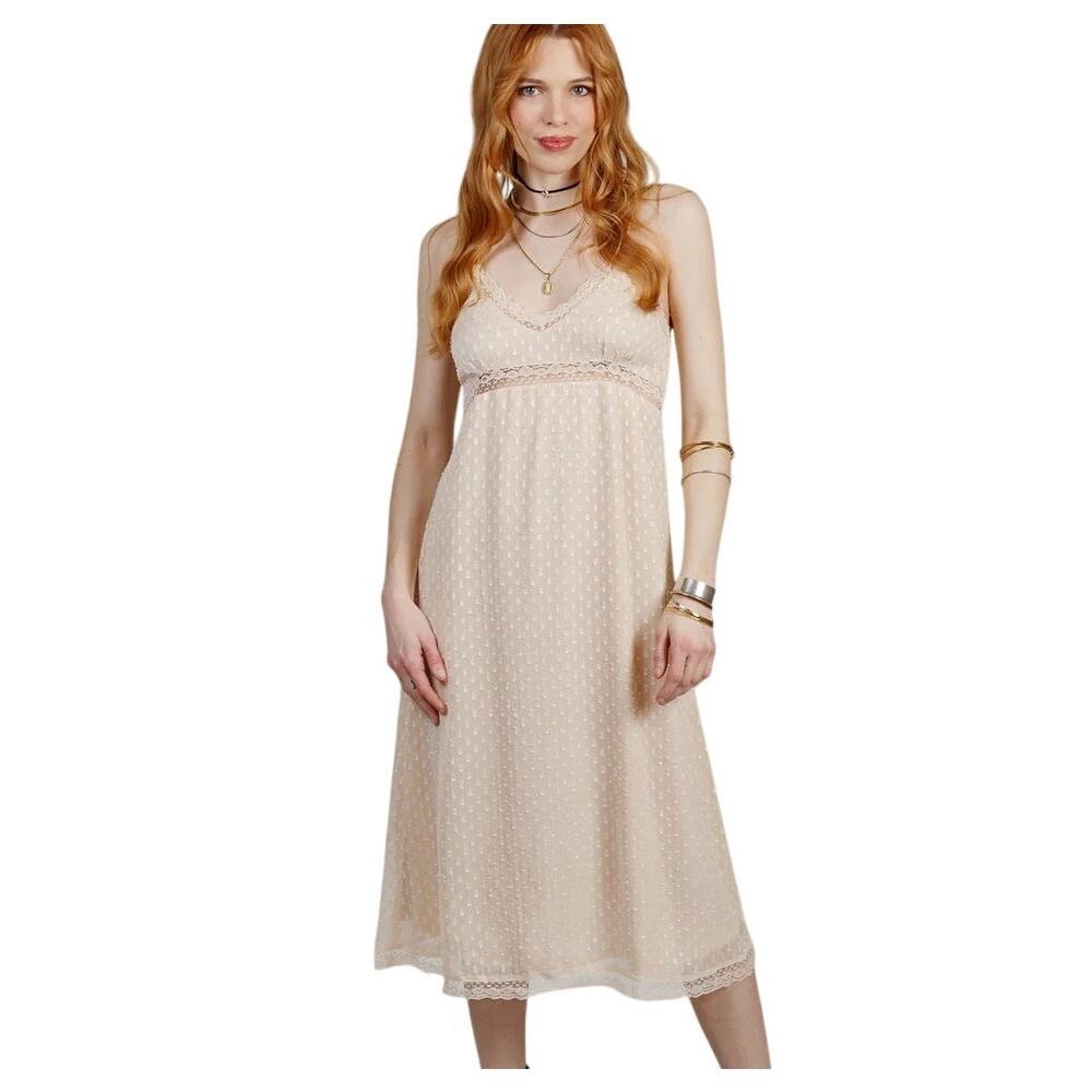 BAND OF THE FREE Amalie Midi Slip Dress SMALL Ivory Boho Feminine Lace NWT